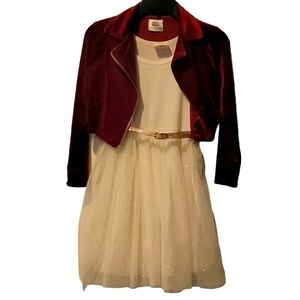Knit Works Girl's 3 Piece Dress With Jacket & Belt Size 6x